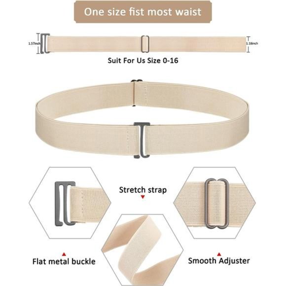 4 Pack Women No Show Invisible Belt Elastic Stretch Waist Belt with Flat Buckle - Picture 2 of 6